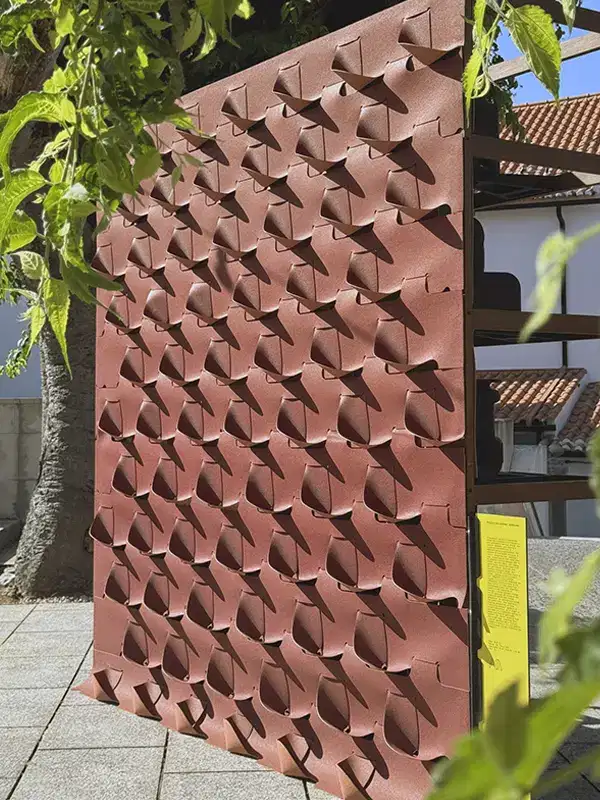 Several UV-printed cork panels, cut into shapes using a digital cutter.